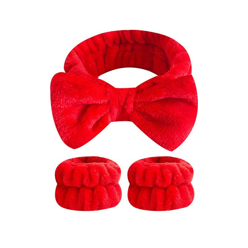 Cross-Border Popular Bowknot Face Wash Wristband and Hairband Set, Plush Hairband, Women's Hair Accessories, Direct Sales from the Manufacturer - image 5