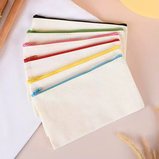Cross-Border Blank Canvas Pencil Case Custom Zipper Canvas Bag Cotton Makeup Bag Custom Student Stationery Storage Bag - image 2