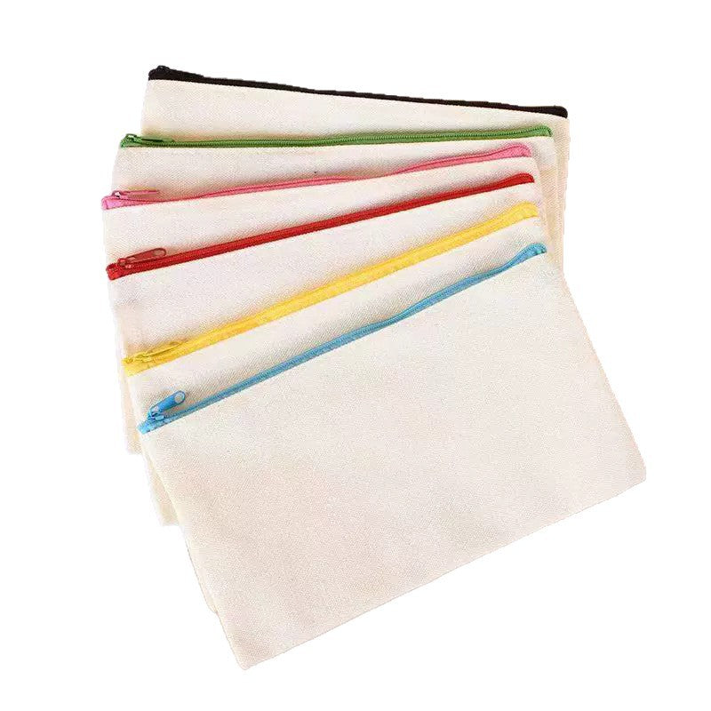 Cross-Border Blank Canvas Pencil Case Custom Zipper Canvas Bag Cotton Makeup Bag Custom Student Stationery Storage Bag - image 5