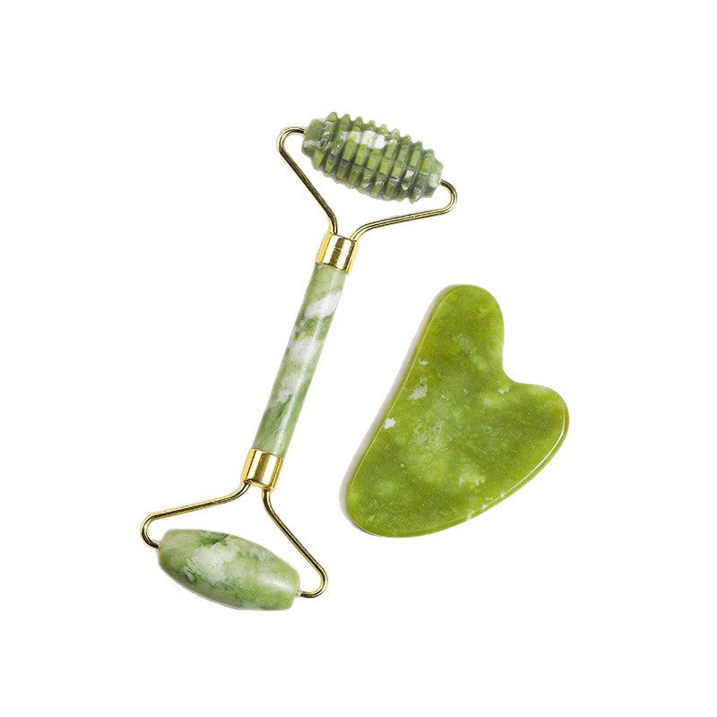 Cross-Border Wholesale Natural Jade Stone Meridian Massage Beauty Tool Facial Muscle-Relaxing Double-Headed Roller Massager Set - image 5