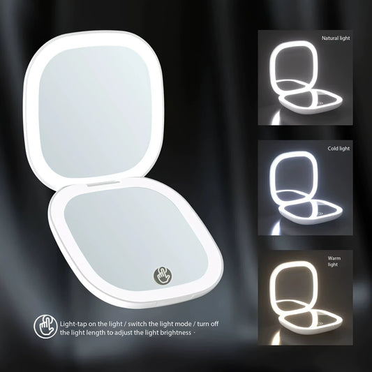 Cross-Border Magnetic Suction Hot-Selling Model, Foldable Portable Handheld Beauty Mirror with 10X Magnification, Square Dual Led Light Vanity Mirror - image 2