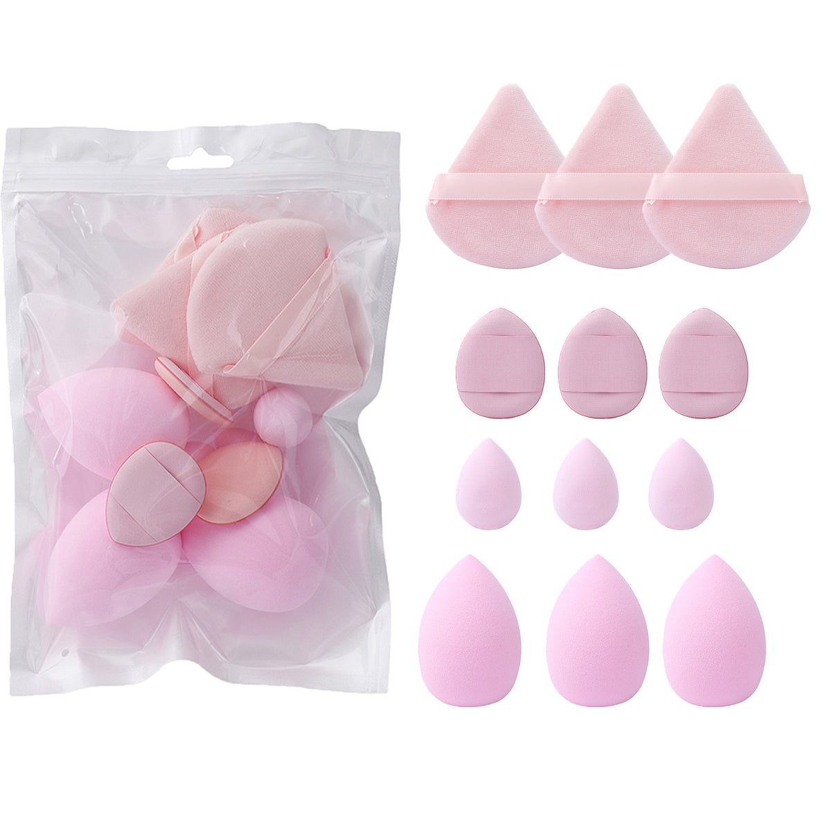 Bagged Beauty Sponge Set, Solid Color Powder Puff Set 14 pieces, 12 pieces, 9 pieces, 4+3, 11 pieces, 20 piece set - image 5