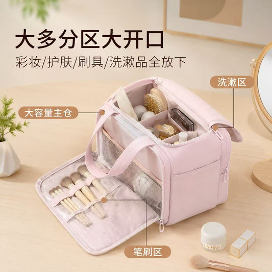 Women's large-capacity makeup bag with compartments, portable cosmetic storage bag, can be hung on luggage for travel and as a toiletry bag - image 2