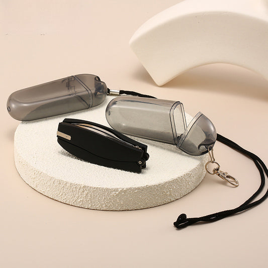 New belt buckle hook neck-hanging anti-blue light folding reading glasses lighter PC lipstick case three-color elderly reading glasses - image 2