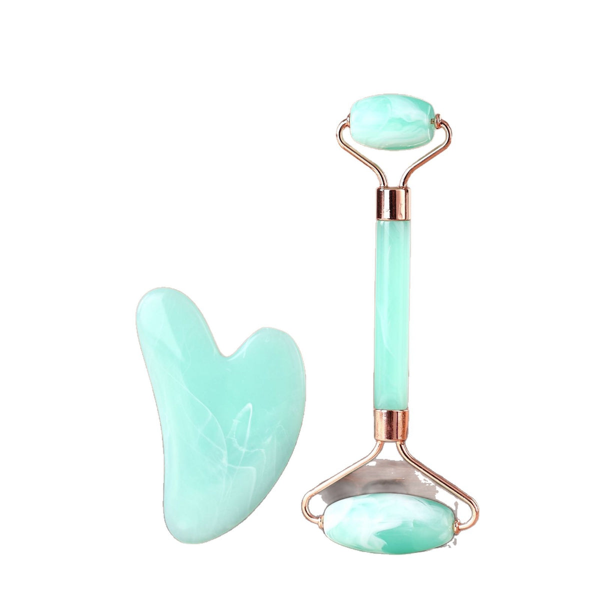 Non-Jade Resin Powder Crystal Double-Headed Roller Massager Heart-Shaped Beauty Facial Massager Set - image 5