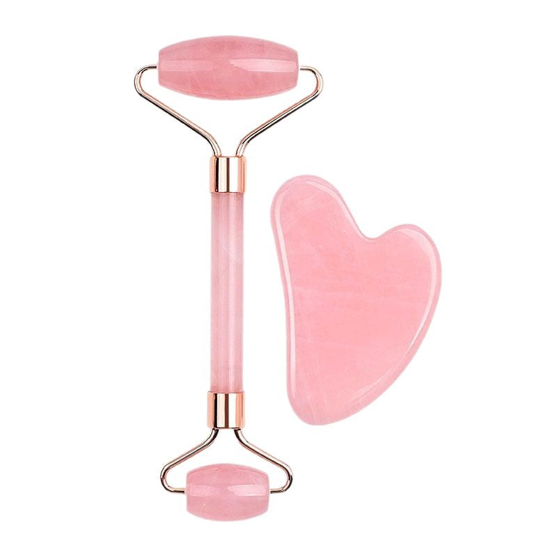 Amazon's Best-Selling Rose Quartz Jade Double-Headed Roller Massager Heart-Shaped Facial and Eye Massage Gua Sha Combination Set - image 5