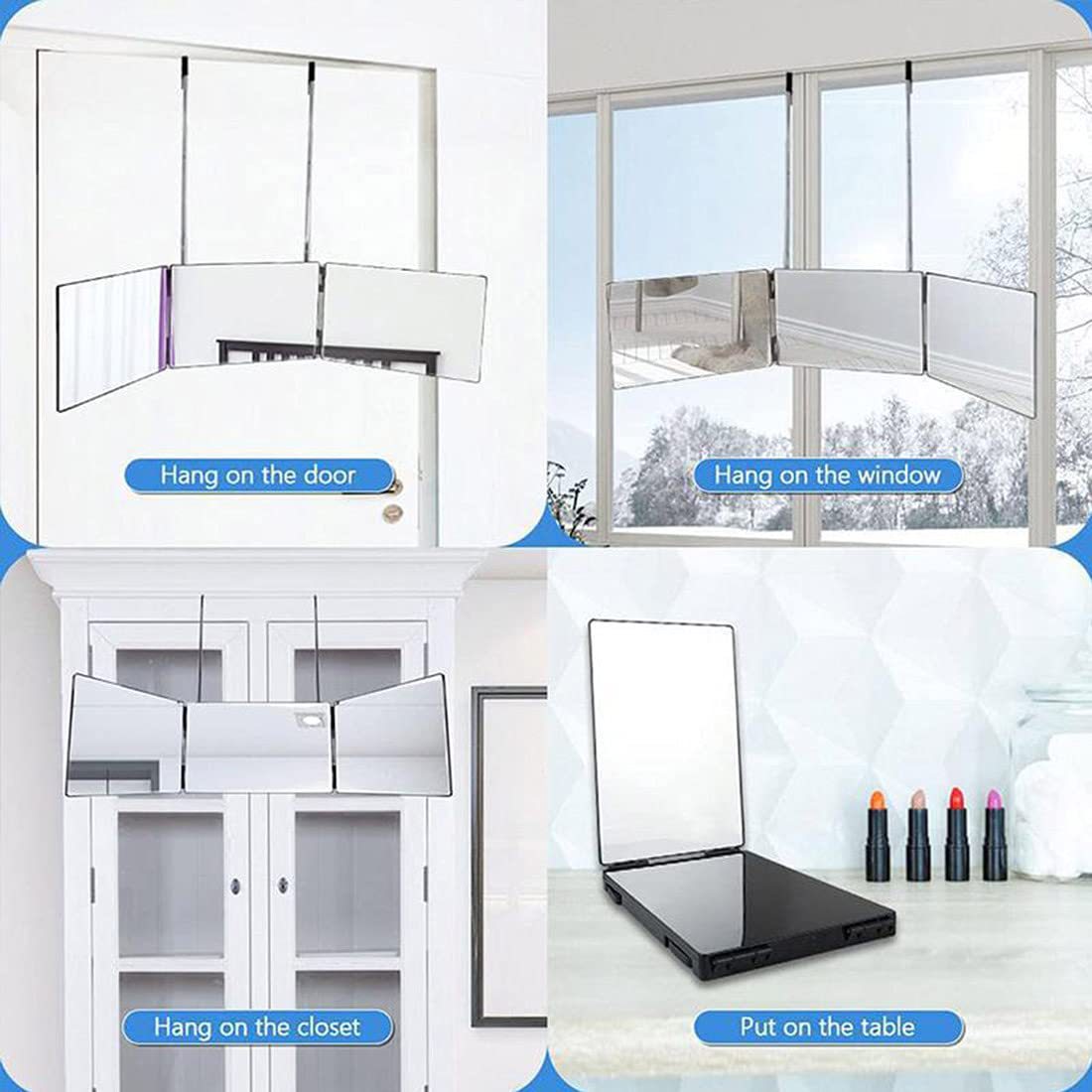 Cross-border retractable hook hanging makeup mirror three-side folding HD makeup mirror - image 5