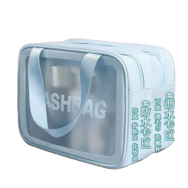 Classic black and white and fresh blue powder waterproof cosmetic bag large collection PVC large capacity portable wash collection travel - image 5