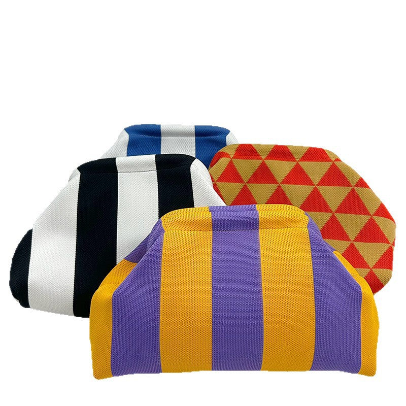 Cross-Border Dropshipping Knitted Bag Striped Clutch Bag for Women Fly-Knit Cloud Versatile Stylish Portable Makeup Bag Large Capacity - image 5