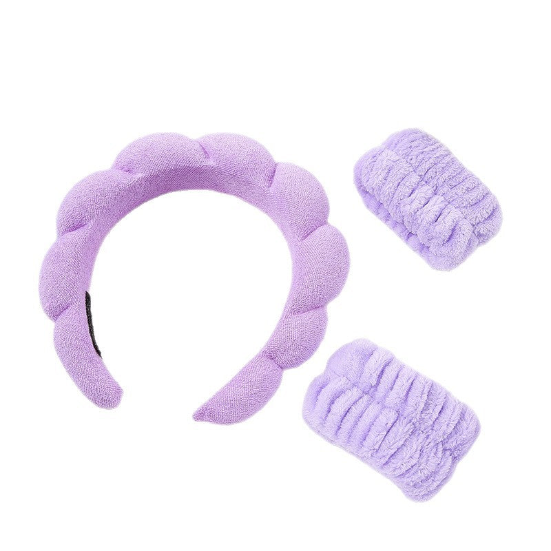 Cross-Border High Cranial Top Twist Cloud Headband, Face Washing Wristband, Three-Piece Set for Women, Beauty Makeup Headband Set Wholesale - image 5