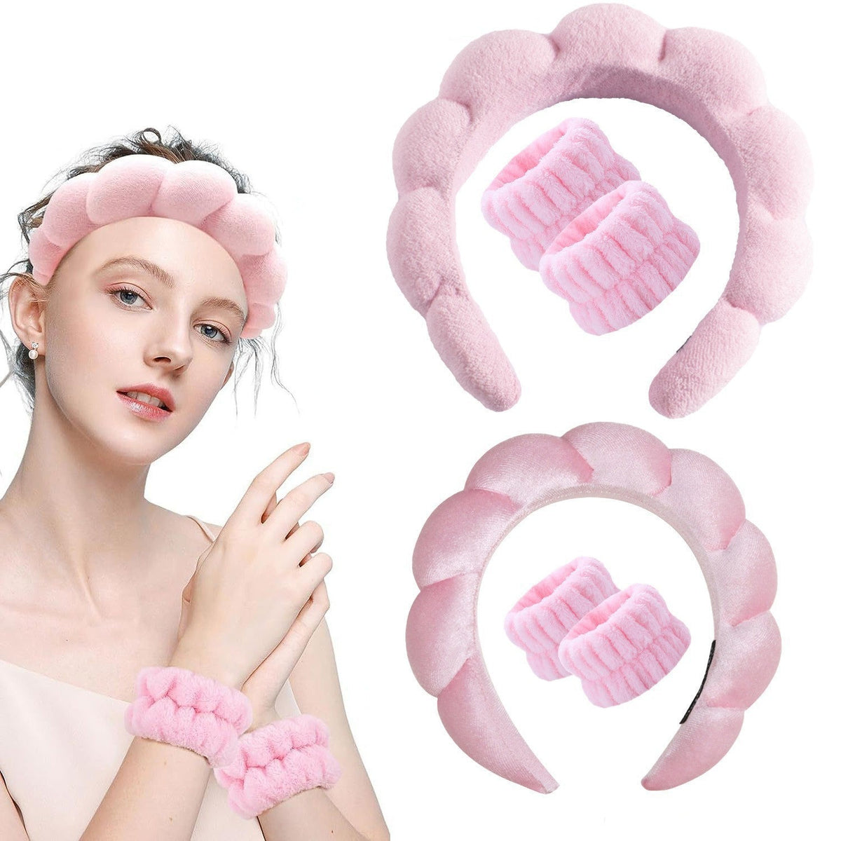 Amazon Twist Sponge Headband Girls' High-End Towel Cloth High Skull Headband Face Wash Makeup Headband Set - image 1