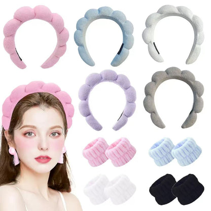 Amazon Twist Sponge Headband Girls' High-End Towel Cloth High Skull Headband Face Wash Makeup Headband Set - image 3