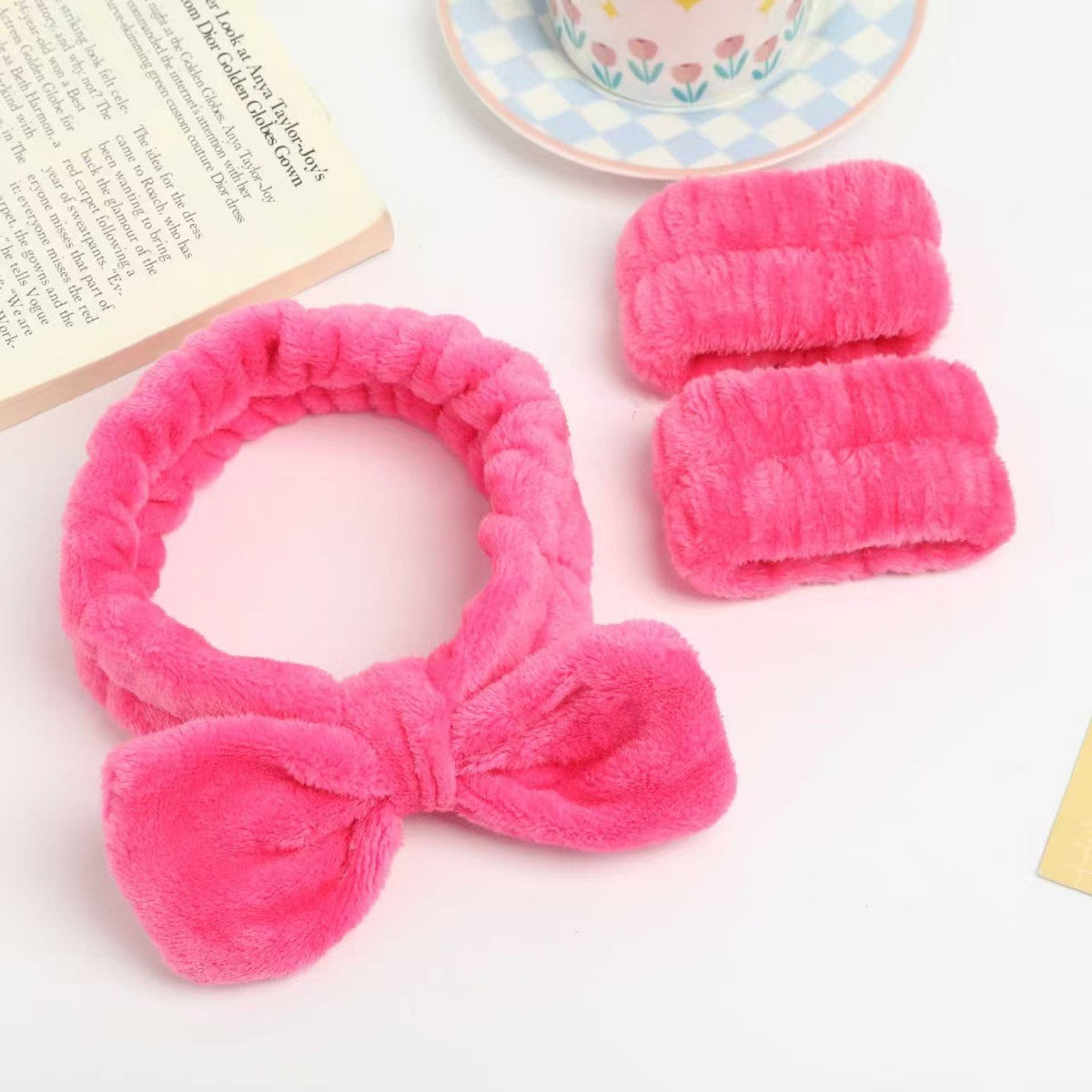 Cross-Border Popular Bowknot Face Wash Wristband and Hairband Set, Plush Hairband, Women's Hair Accessories, Direct Sales from the Manufacturer - image 2