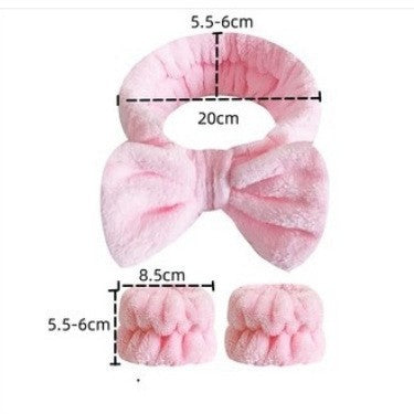 Cross-Border Popular Bowknot Face Wash Wristband and Hairband Set, Plush Hairband, Women's Hair Accessories, Direct Sales from the Manufacturer - image 3