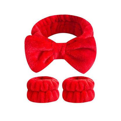 Cross-Border Popular Bowknot Face Wash Wristband and Hairband Set, Plush Hairband, Women's Hair Accessories, Direct Sales from the Manufacturer - image 5
