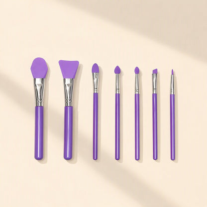 Seven-piece silicone facial mask brush set with plastic handles - view 2