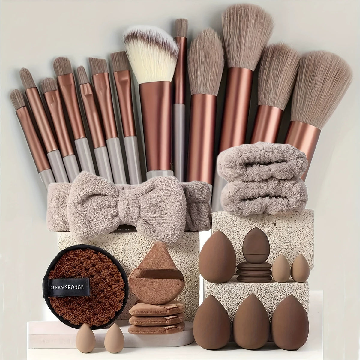 Cross-Border Hot-Selling 33-Piece Set, 35-Piece Set of Makeup Brushes, Facial Cleansing Sponges, Large Combination Set of Beauty Tools - image 1
