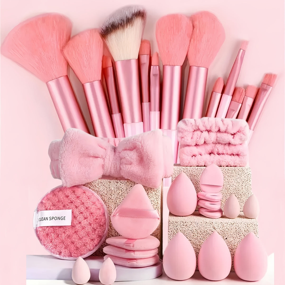 Cross-Border Hot-Selling 33-Piece Set, 35-Piece Set of Makeup Brushes, Facial Cleansing Sponges, Large Combination Set of Beauty Tools - image 3