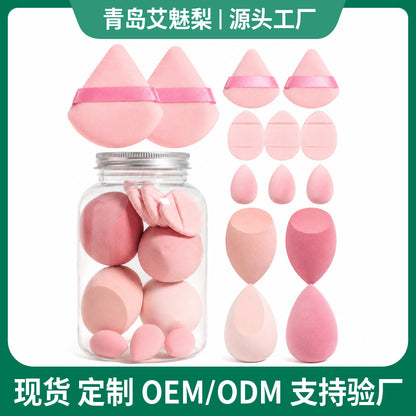 Cross-Border Floating Bottle Powder Puff Set Water Drop Makeup Sponge Velvet Triangle Mini Finger Super Soft Dry and Wet Dual-Use Sponge - image 1