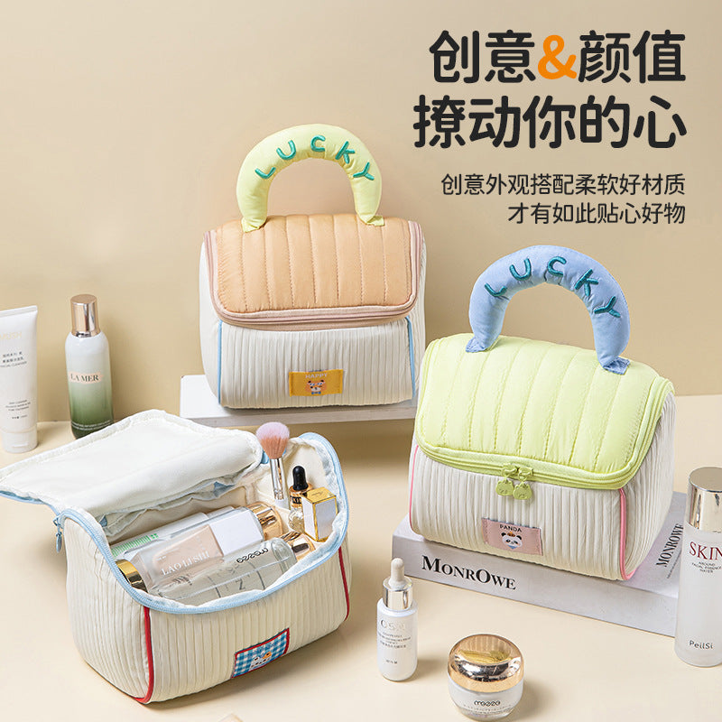 Cute House-Shaped Makeup Bag, Large Capacity Cabin Toiletry Bag, Portable Hand-Held Storage Bag, Soft and Adorable Girly Storage Pouch - image 1