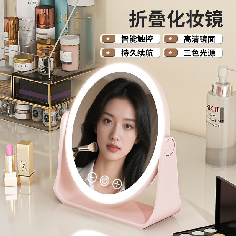 Led Makeup Mirror, Portable Mirror, Flipable Vanity Mirror with Light, Desktop Mirror with Supplementary Lighting for Dormitory and Office - image 2