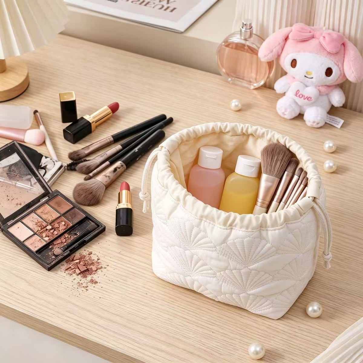 Cross-Border Hot-Selling Cosmetic Bag, Large-Capacity Polyester Drawstring Bag, Portable Drawstring Bag, Ins Travel Cosmetics Storage Bag - image 3