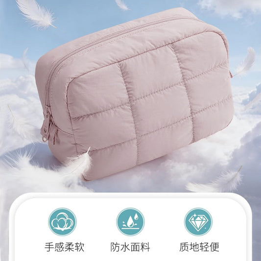 Amazon's New Fluffy Quilted Makeup Bag, Portable Cosmetic Bag, Cute Travel Toiletries Storage Bag - image 2