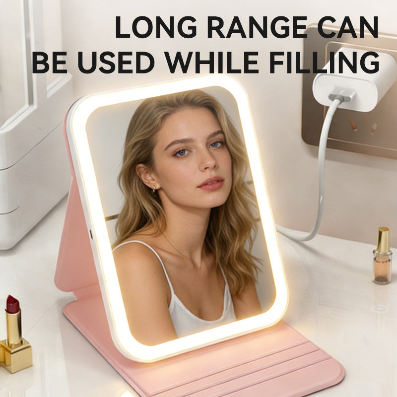 Amazon Led Makeup Mirror Portable Foldable Rechargeable Vanity Mirror Desktop Leather Case Makeup Mirror with Light - image 1