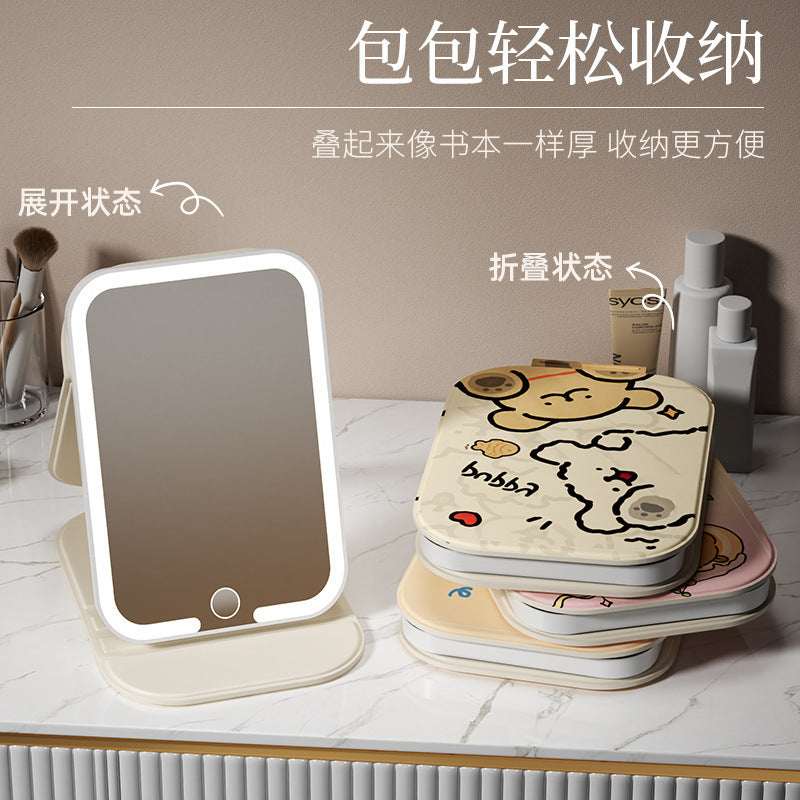 Cute Led Lighted Small Mirror for Women, Portable Travel Mini Makeup Mirror, Desktop Standable Vanity Mirror with Fill Light - image 2
