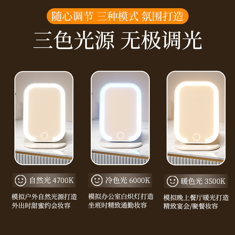Cute Led Lighted Small Mirror for Women, Portable Travel Mini Makeup Mirror, Desktop Standable Vanity Mirror with Fill Light - image 4