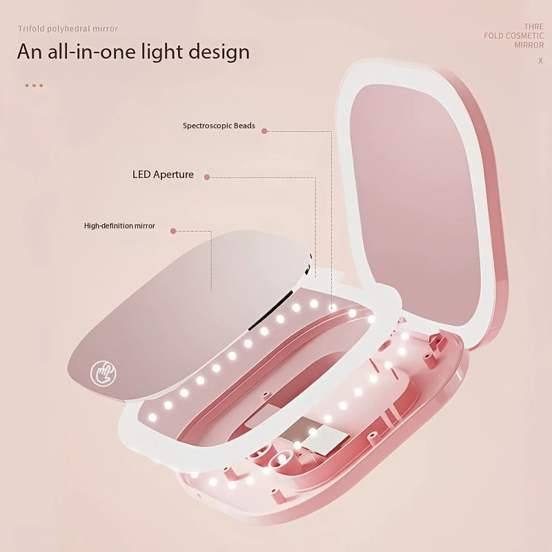 Cross-Border Magnetic Suction Hot-Selling Model, Foldable Portable Handheld Beauty Mirror with 10X Magnification, Square Dual Led Light Vanity Mirror - image 3