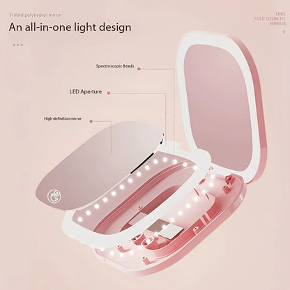Cross-Border Magnetic Suction Hot-Selling Model, Foldable Portable Handheld Beauty Mirror with 10X Magnification, Square Dual Led Light Vanity Mirror - image 3