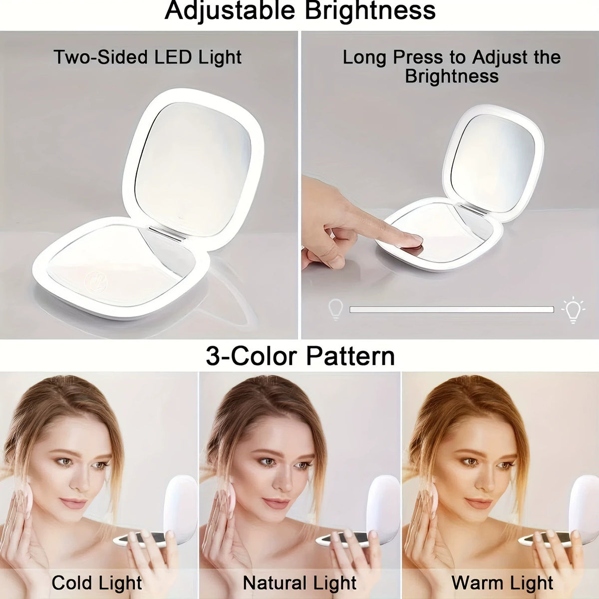 Cross-Border Magnetic Suction Hot-Selling Model, Foldable Portable Handheld Beauty Mirror with 10X Magnification, Square Dual Led Light Vanity Mirror - image 4