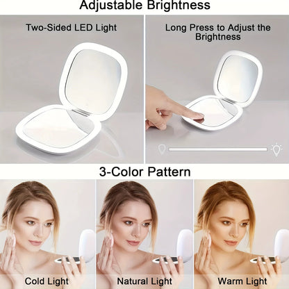 Cross-Border Magnetic Suction Hot-Selling Model, Foldable Portable Handheld Beauty Mirror with 10X Magnification, Square Dual Led Light Vanity Mirror - image 4