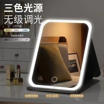 Led Makeup Mirror with Light, Foldable, Dimmable, Portable, Ins-Style, Student Dormitory Desktop Mirror, New Model - image 3