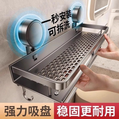 No-Drill Suction Cup Storage Rack, Space Aluminum Bathroom Storage Rack, Wall-Mounted, No-Nail Bathroom Shelf - image 1