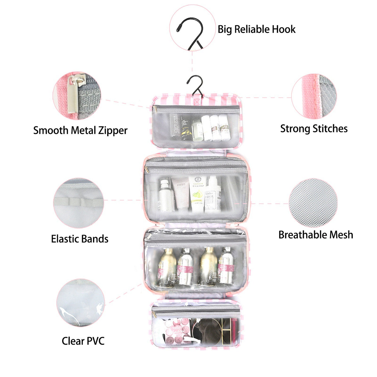 Cross-Border Bestseller 60% off Foldable Wet and Dry Separation Toiletry Bag Travel Portable Striped Makeup Bag Large Capacity Storage Bag - image 3