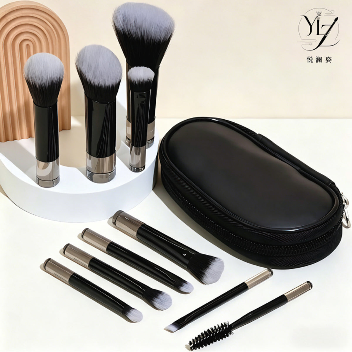 Cross-border new product: 10-piece mini makeup brush set with case, blush brush, eyeshadow brush, foundation brush, crystal handle beauty tools - image 1