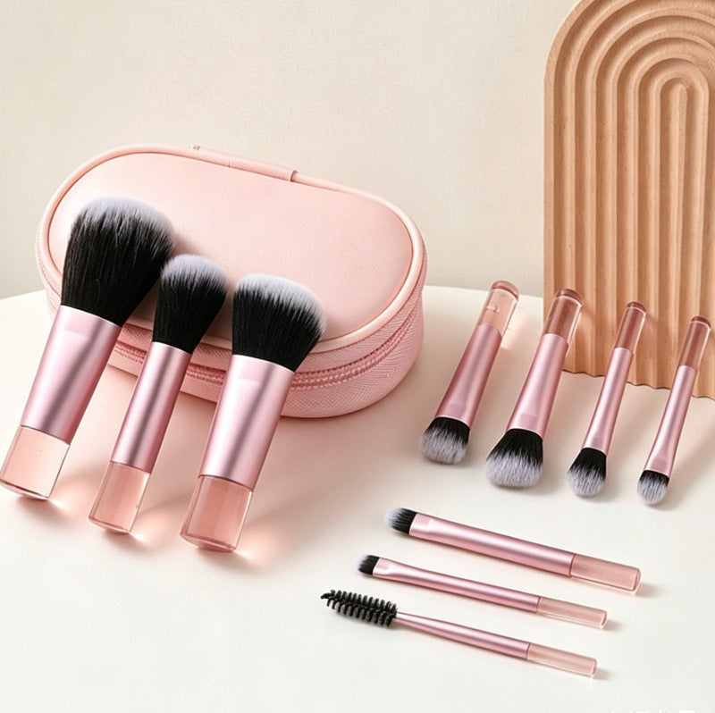 Cross-border new product: 10-piece mini makeup brush set with case, blush brush, eyeshadow brush, foundation brush, crystal handle beauty tools - image 2