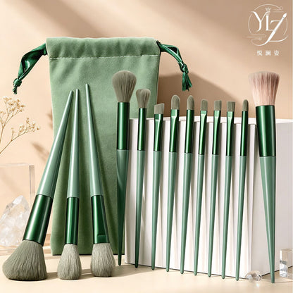 Cross-Border New Model 13-Piece Four Seasons Green Makeup Brush Set, Soft Bristle Blush Brush, Foundation Brush, Eyeshadow Brush, Portable Beauty Tools - image 1