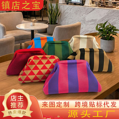 Cross-border ready-to-ship knitted bag, striped bag, women's woven cloud cosmetic bag, versatile and stylish makeup bag with large capacity - image 1