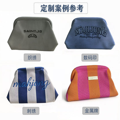 Cross-border ready-to-ship knitted bag, striped bag, women's woven cloud cosmetic bag, versatile and stylish makeup bag with large capacity - image 2