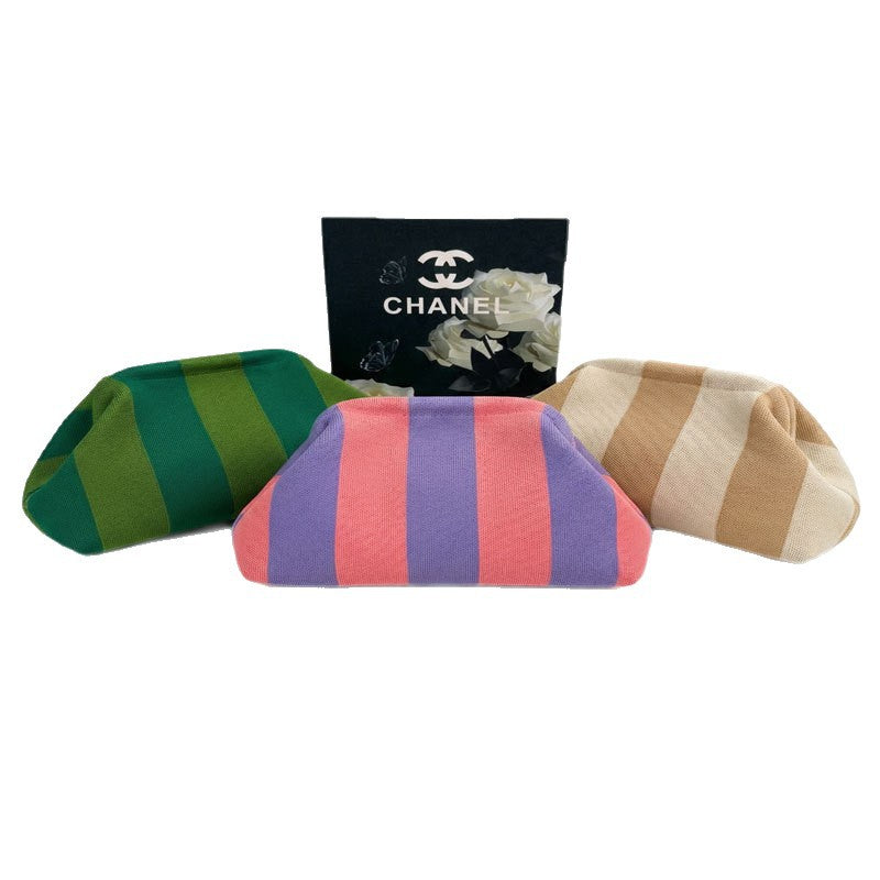 Cross-border ready-to-ship knitted bag, striped bag, women's woven cloud cosmetic bag, versatile and stylish makeup bag with large capacity - image 5