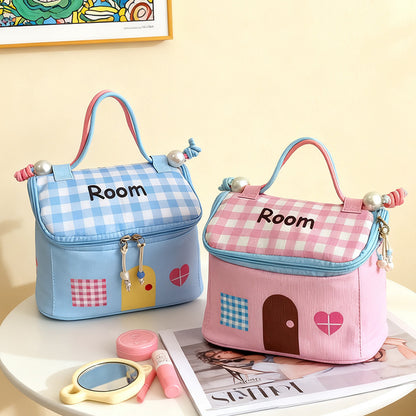 Cute little house makeup bag storage pouch, portable cosmetic storage bag, large-capacity, classified, waterproof cosmetic bag - image 1