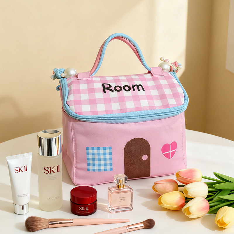 Cute little house makeup bag storage pouch, portable cosmetic storage bag, large-capacity, classified, waterproof cosmetic bag - image 2