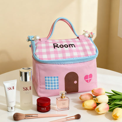 Cute little house makeup bag storage pouch, portable cosmetic storage bag, large-capacity, classified, waterproof cosmetic bag - image 2