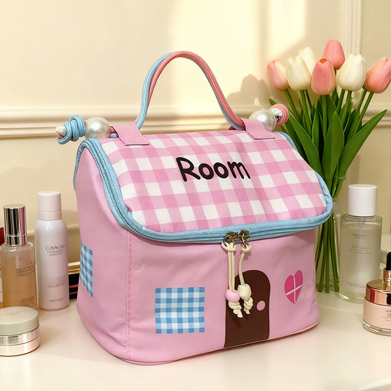 Cute little house makeup bag storage pouch, portable cosmetic storage bag, large-capacity, classified, waterproof cosmetic bag - image 4