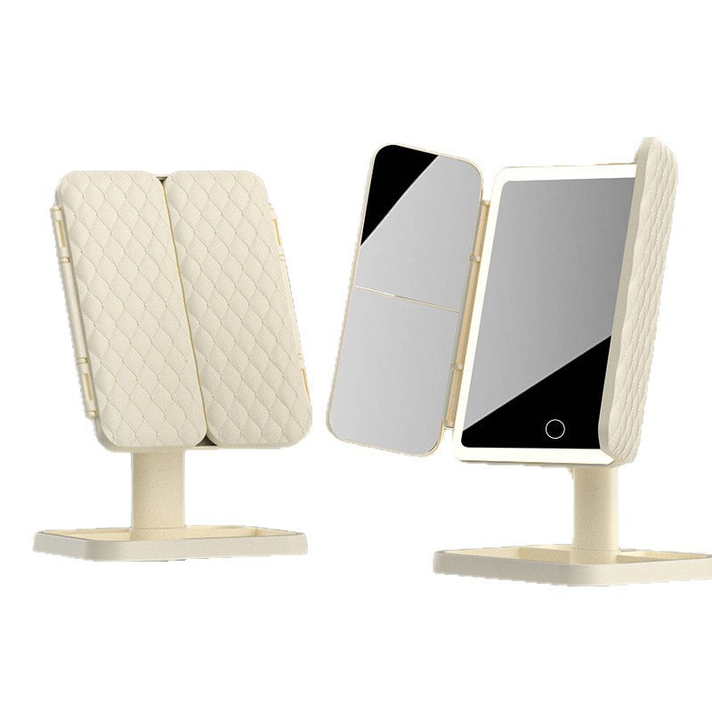 Desktop LED makeup mirror with lights, three-sided foldable magnifying table mirror for bedroom, three-color light, rotatable - image 5