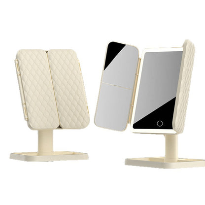Desktop LED makeup mirror with lights, three-sided foldable magnifying table mirror for bedroom, three-color light, rotatable - image 5
