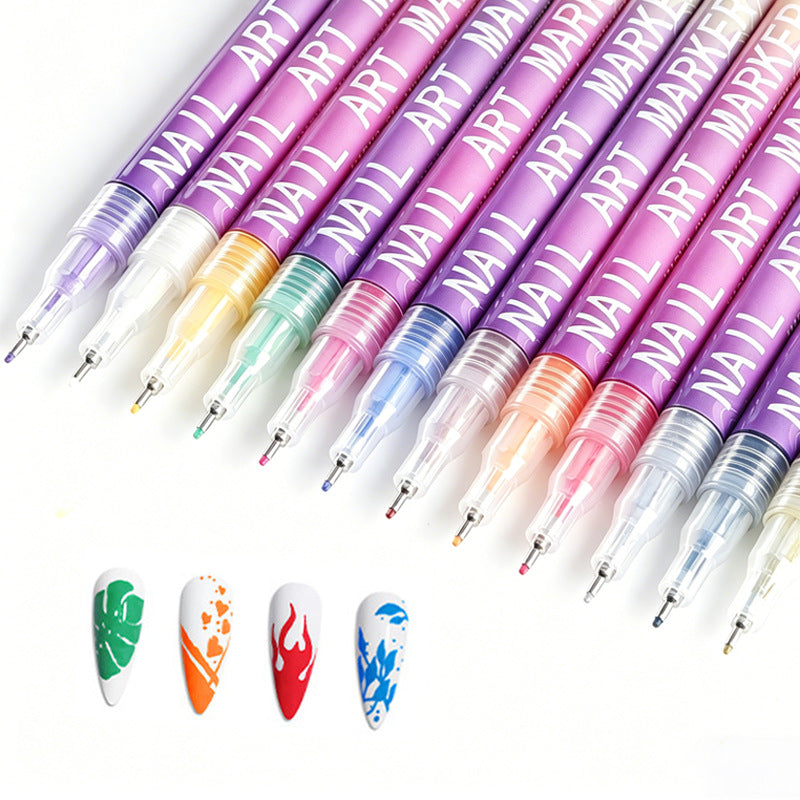Cross-Border 12-Color DIY Nail Art Pens, Multi-Color Nail Pens, Graffiti Pens, Quick-Drying Watercolor Pen Set, Marker Pens - image 3